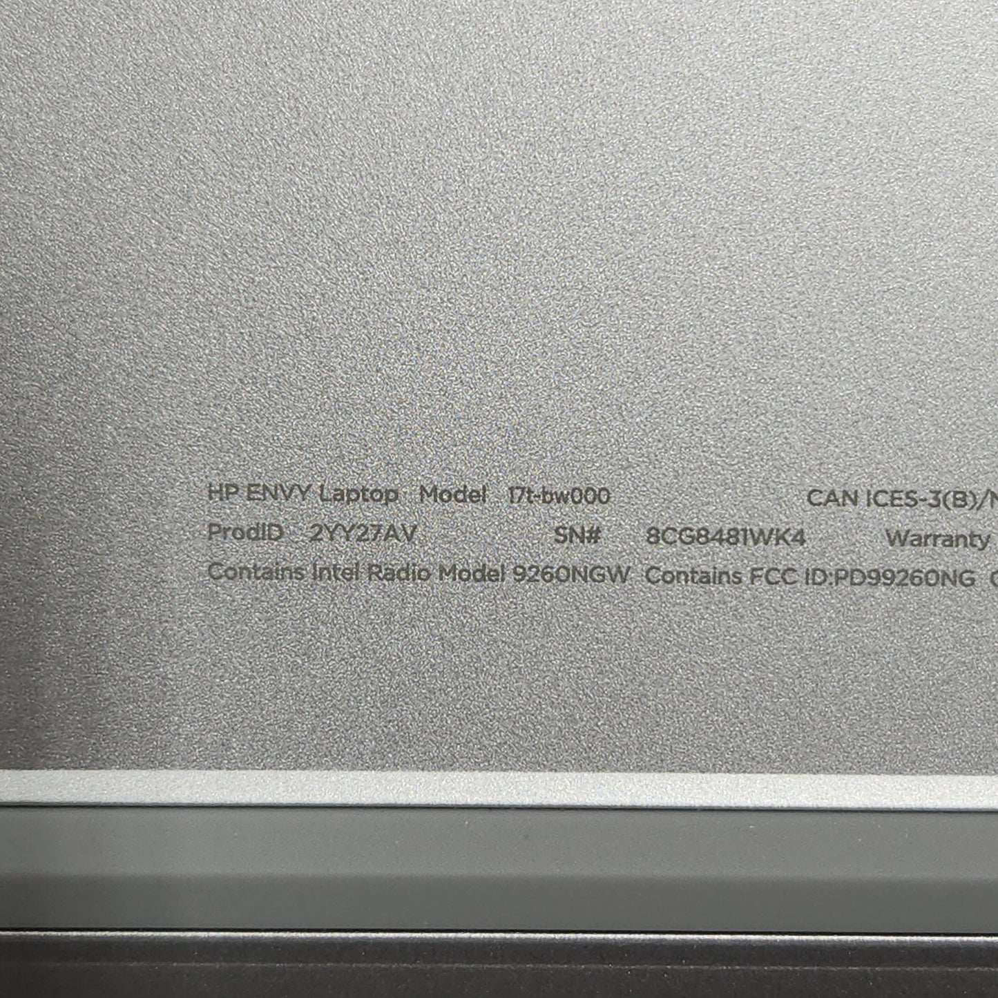 HP Envy 17t-bw000 17.3" i7-8550U 1.8GHz 12GB RAM 1TB HDD GeForce MX150
