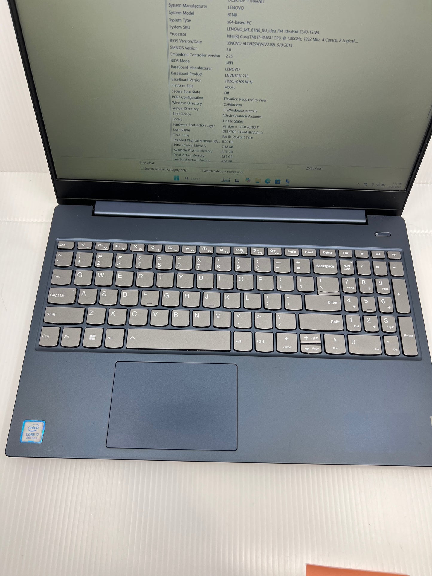Lenovo IdeaPad S340 15.6" i7-8565U 2.0GHz 8GB RAM 256GB SSD