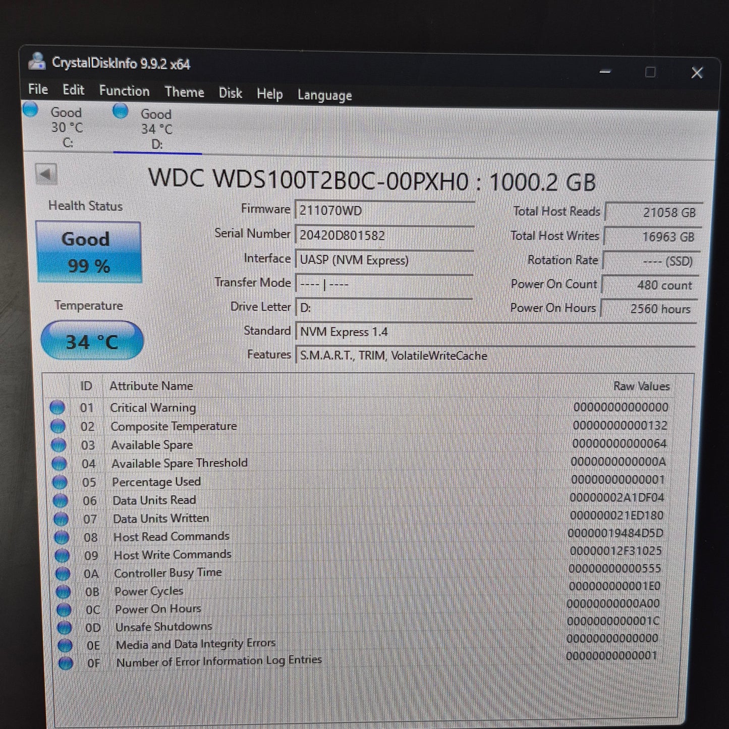 Western Digital 2280mm WD Blue SN550 1TB PCle Gen 3x4 SSD WDS100T2BOC-00PXH0
