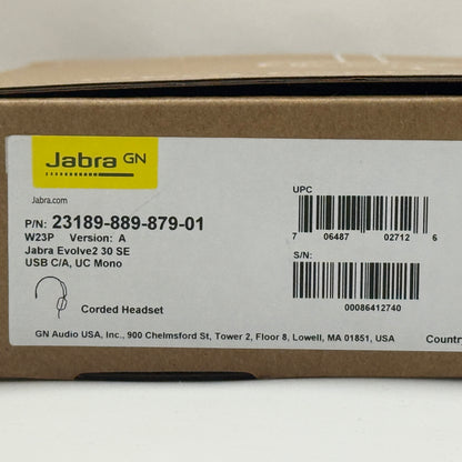 New Jabra Evolve2 30 SE Corded Headset  Black