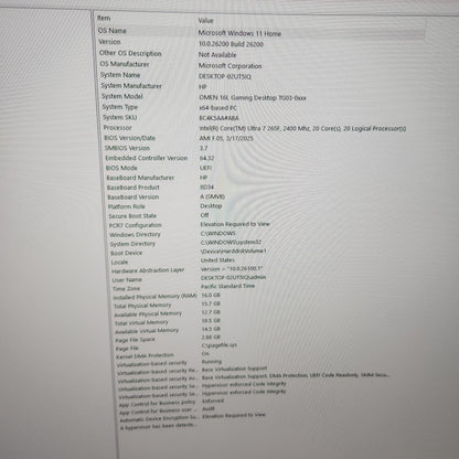 HP Omen 16l Ultra 7 265 2.40GHz 16GB RAM 1TB Gigabyte Geforce rtx 5060ti