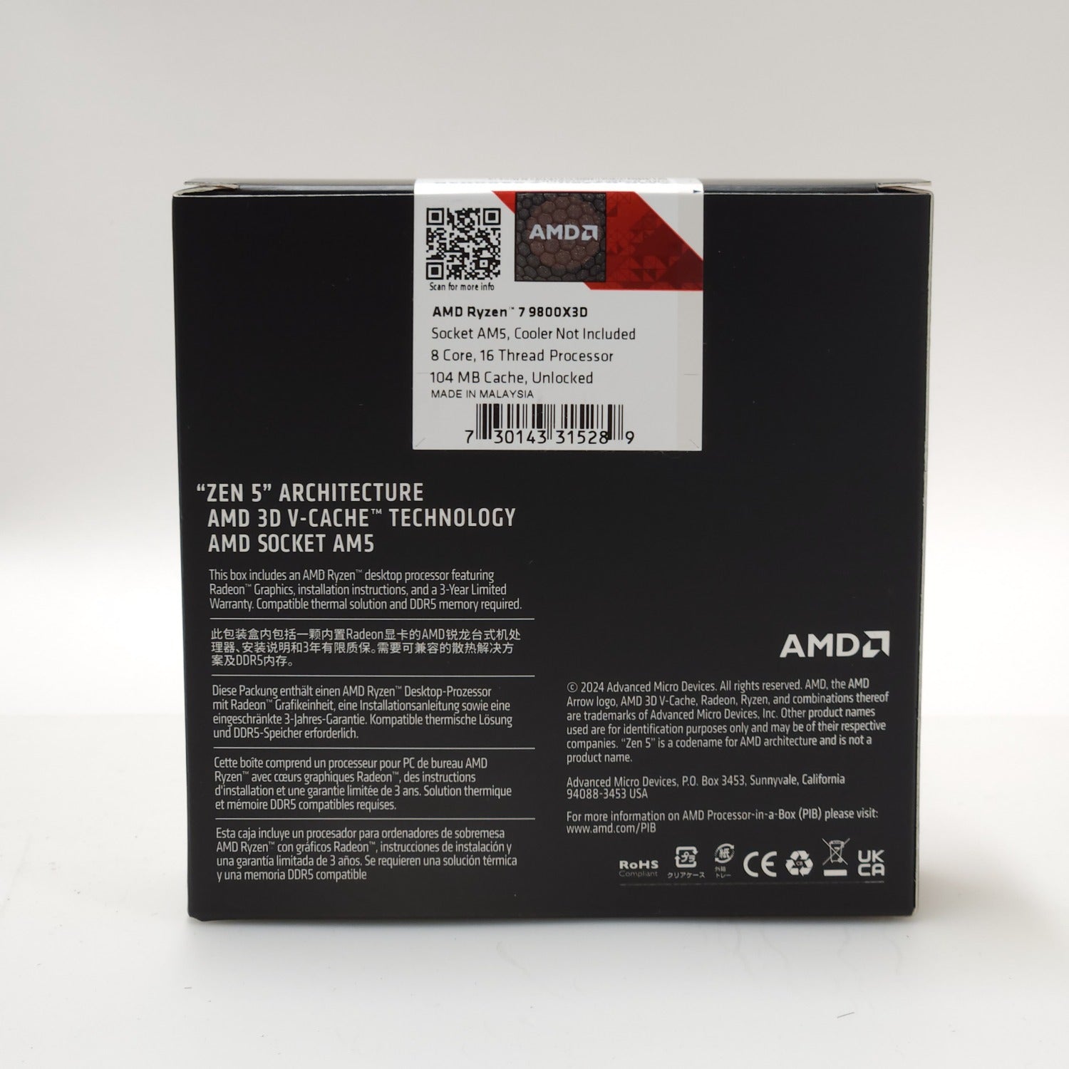 New AMD Ryzen 7 9800X3D 4.70GHz 8 Core 100-100001084WOF 16 Thread