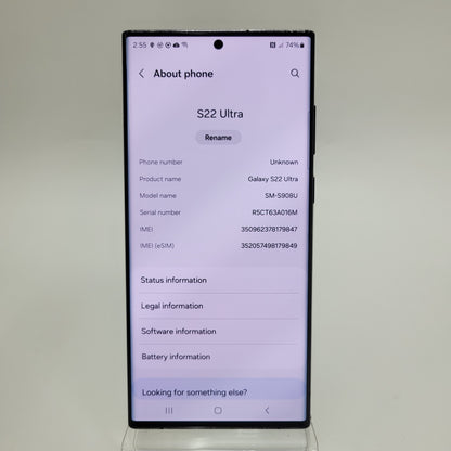 AT&T Samsung Galaxy S22 Ultra 12GB RAM 256GB SM-S908U Absolute Black