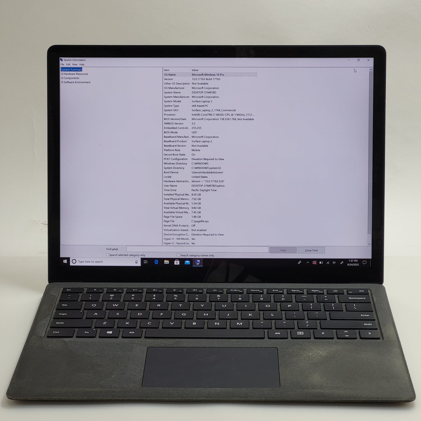 Microsoft Surface Laptop 2 1769 13.5" i7-8650U 1.9GHz 8GB RAM 256GB SSD