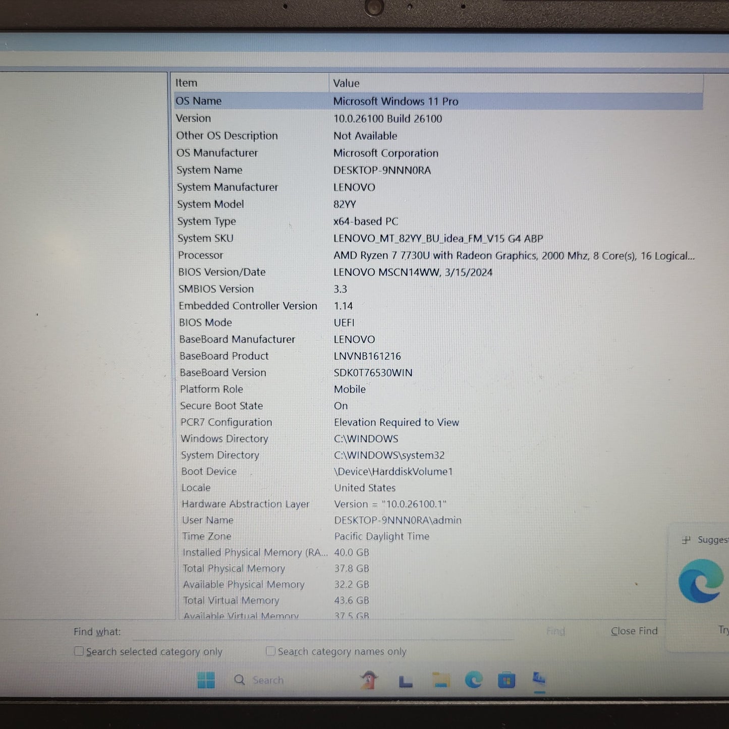 Lenovo V15 G4 ABP Ryzen 7 7730U CPU 40GB RAM 1TB SSD