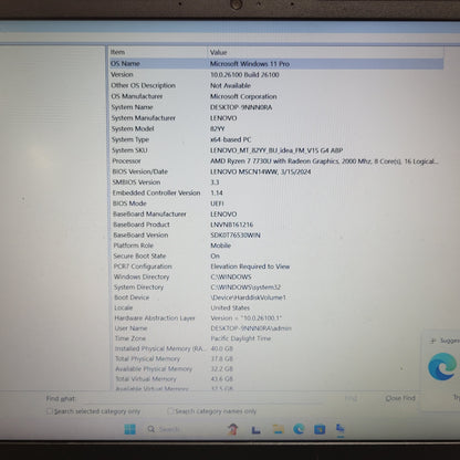 Lenovo V15 G4 ABP Ryzen 7 7730U CPU 40GB RAM 1TB SSD