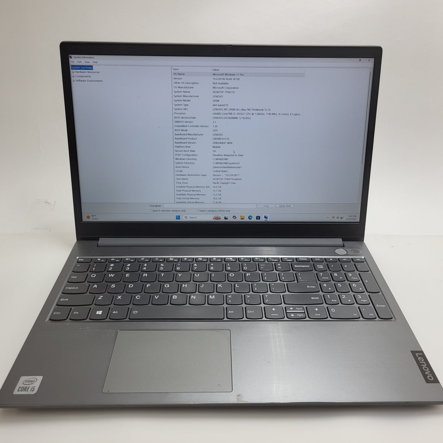 Lenovo ThinkBook 15.6" i5-1035G1 1.2GHz 16GB RAM 256GB SSD