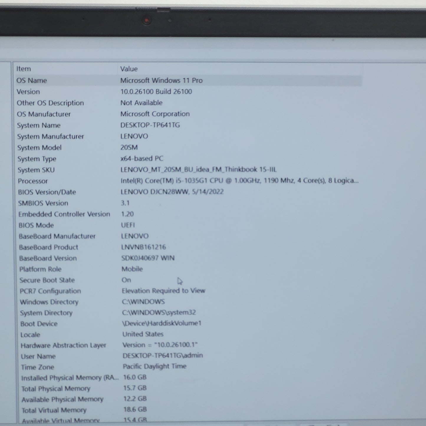 Lenovo ThinkBook 15.6" i5-1035G1 1.2GHz 16GB RAM 256GB SSD