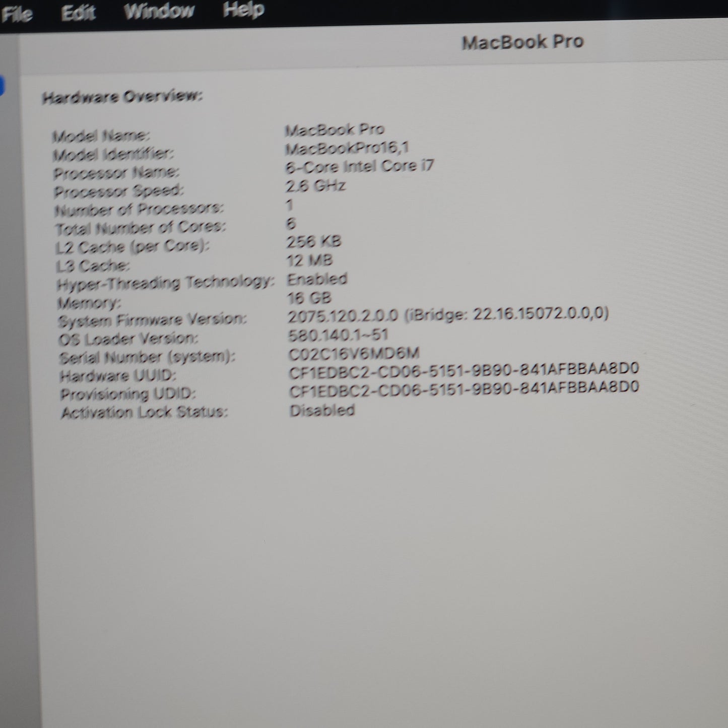 2019 Apple MacBook Pro 16" i7 32GB 1TB Space Gray Radeon Pro 5300M