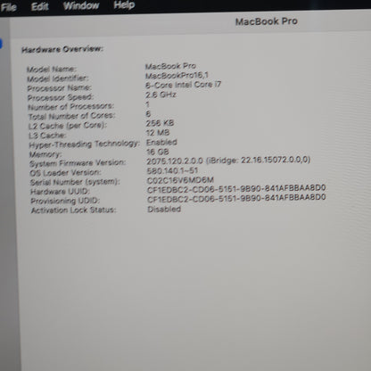 2019 Apple MacBook Pro 16" i7 32GB 1TB Space Gray Radeon Pro 5300M