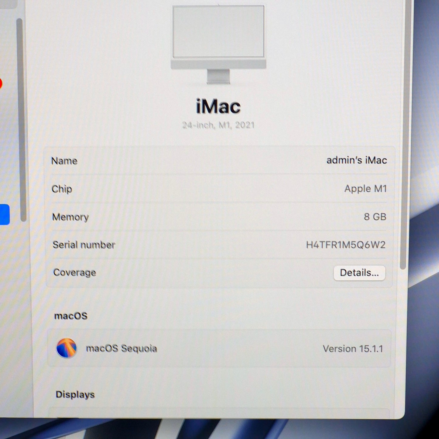 2021 Apple iMac 24" M1 7 Core 3.2GHz 8GB RAM 512GB SSD Silver Z131000LBLL/A