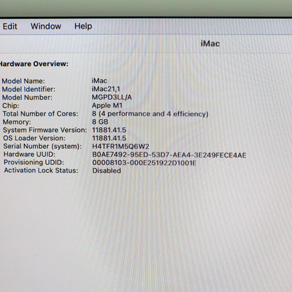 2021 Apple iMac 24" M1 7 Core 3.2GHz 8GB RAM 512GB SSD Silver Z131000LBLL/A