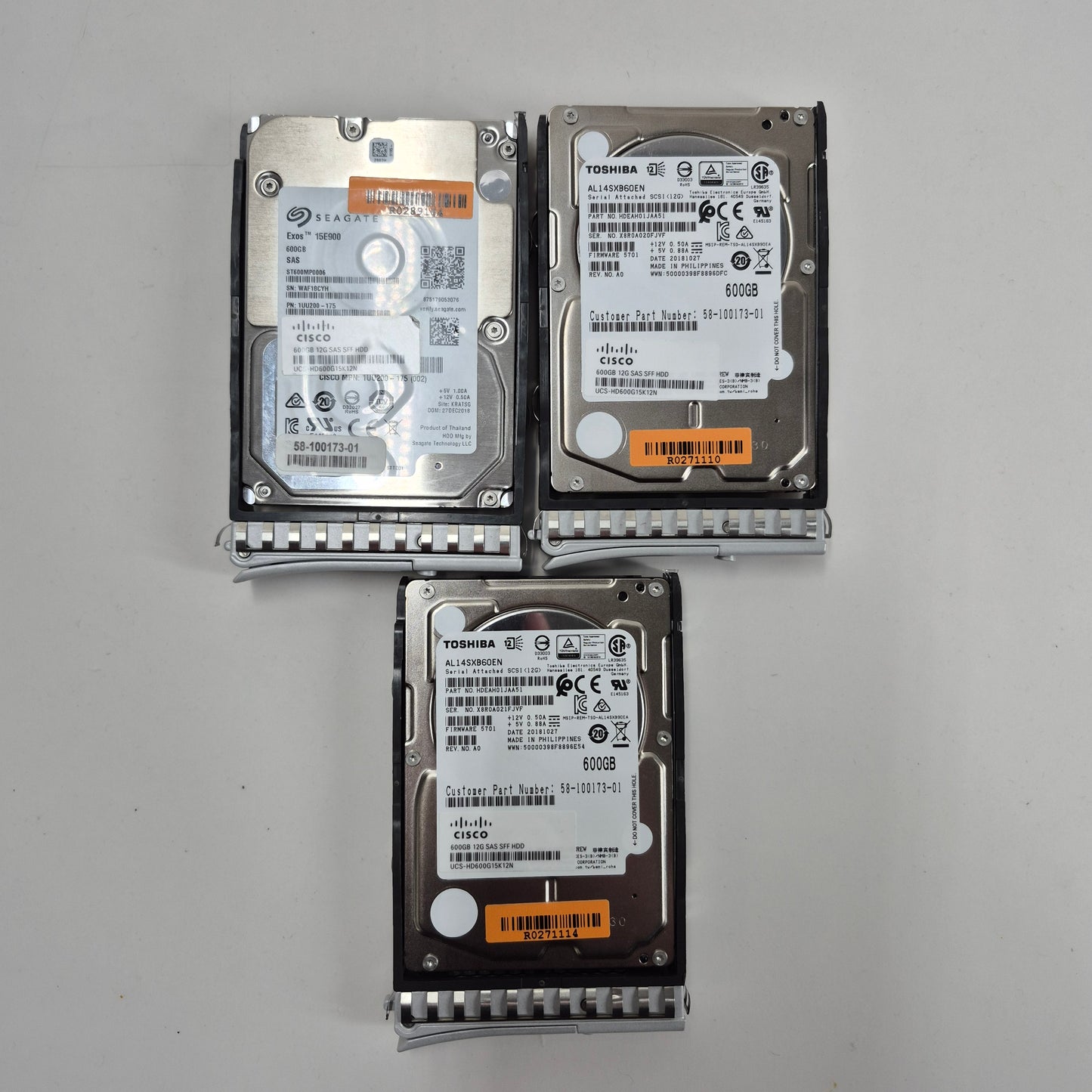 Lot of 3 - Cisco 2.5" 600GB 12G SAS SFF HDD 12Gbps UCS-HD600G15K12N