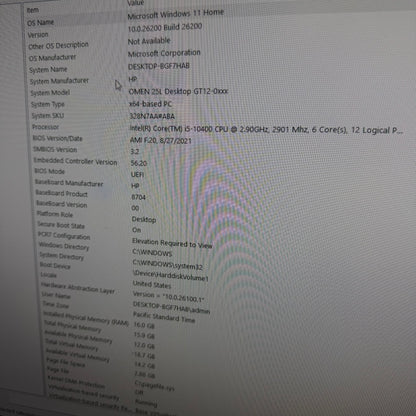 HP Omen PC i5-10400 3.20GHz 16GB RAM Nvidia GeForce GTX 1660 super
