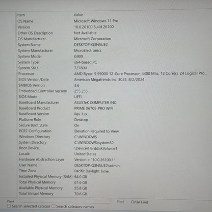 Custom PC Ryzen 9 9900X 64GB RAM 2TB RTX 4070 Ti Super