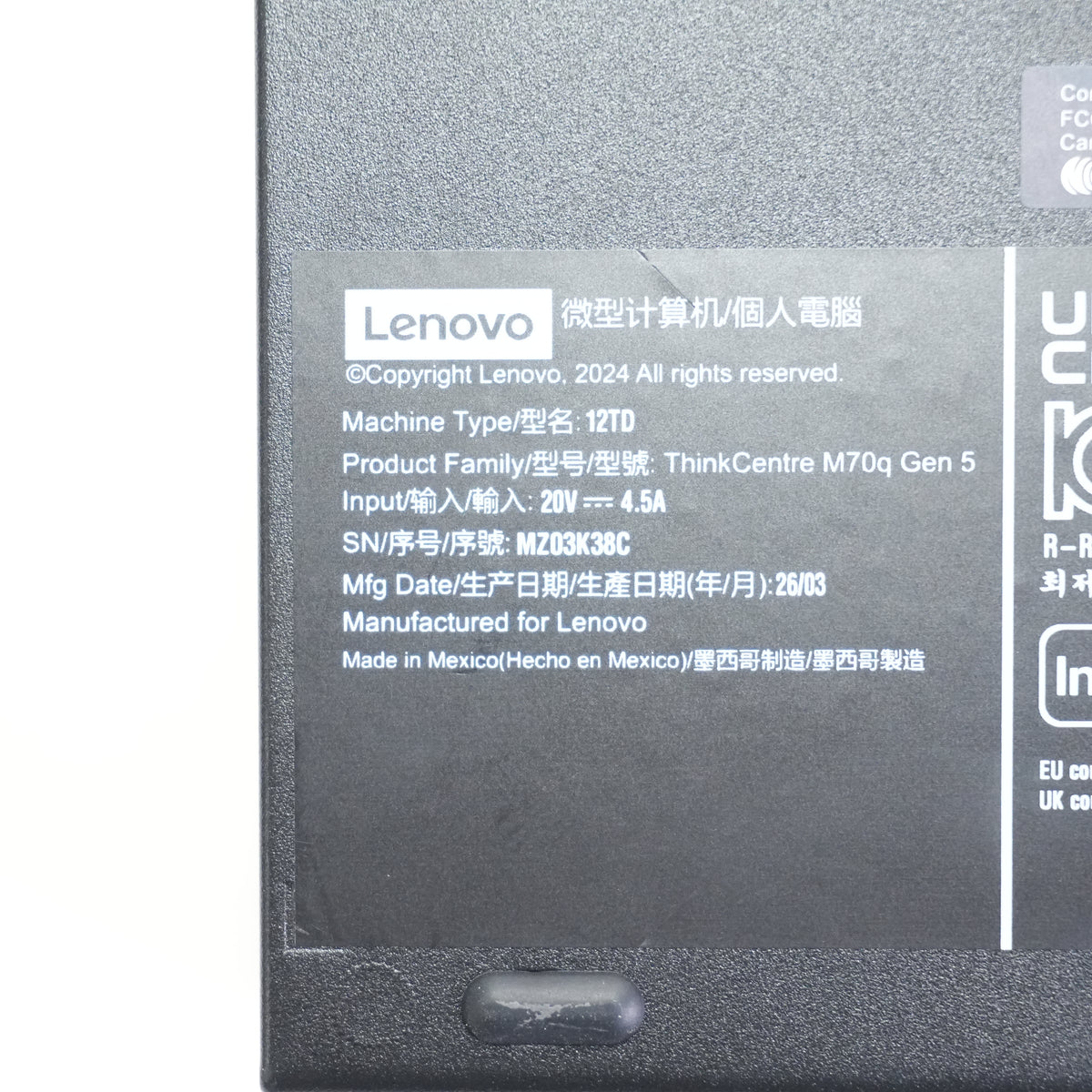 Lenovo ThinkCentre 12TD- 001UUS Core i5-14400T 1.50GHz 16GB RAM 256GB SSD