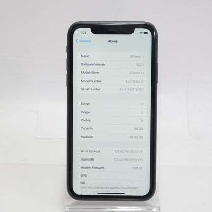 Factory Unlocked Apple iPhone 11 64GB Black MWJE2LL/A