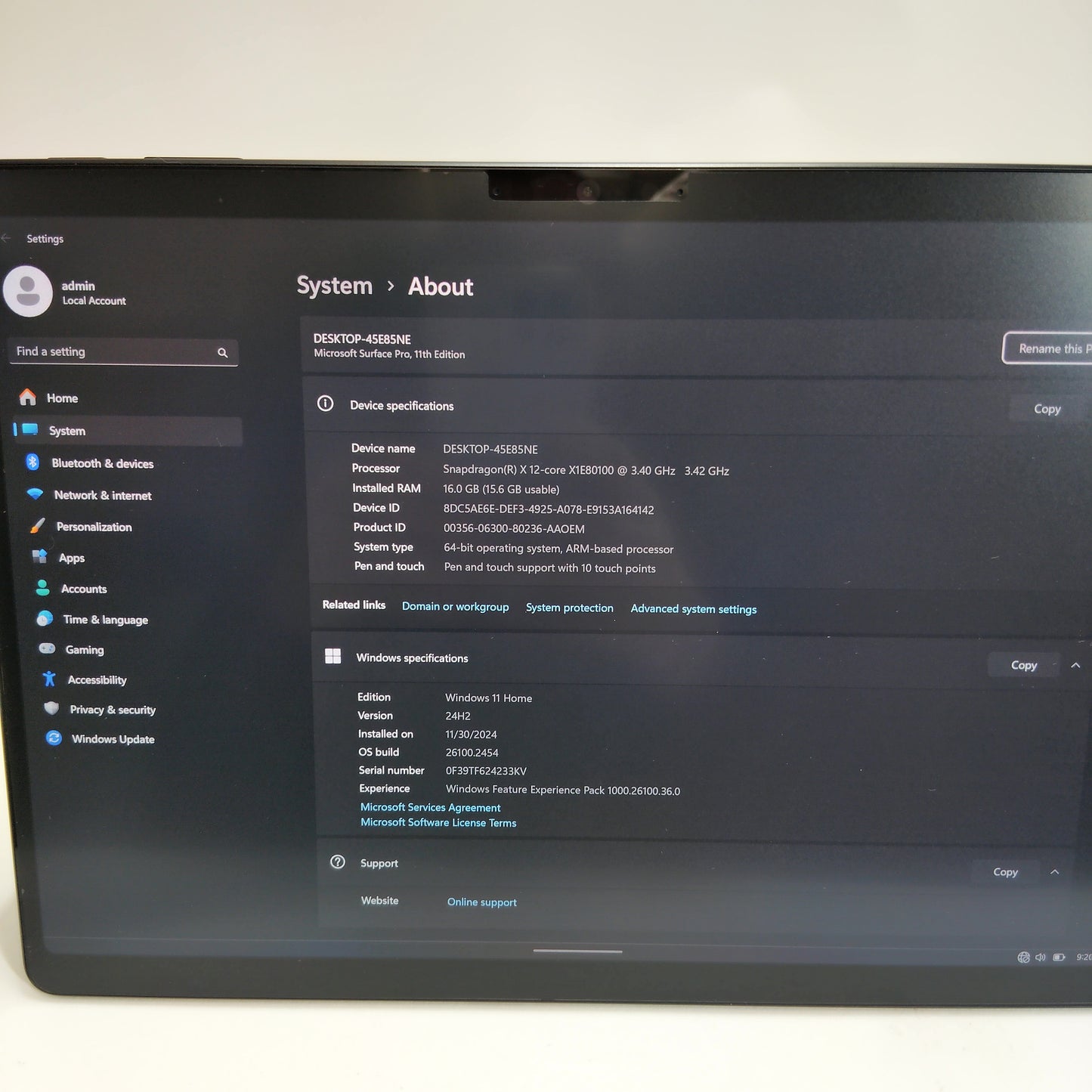 Microsoft Surface Pro Snapdragon X Elite 2076 13" 3.4GHz 16GB RAM 512GB SSD