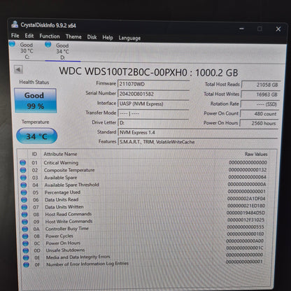 Western Digital 2280mm WD Blue SN550 1TB PCle Gen 3x4 SSD WDS100T2BOC-00PXH0