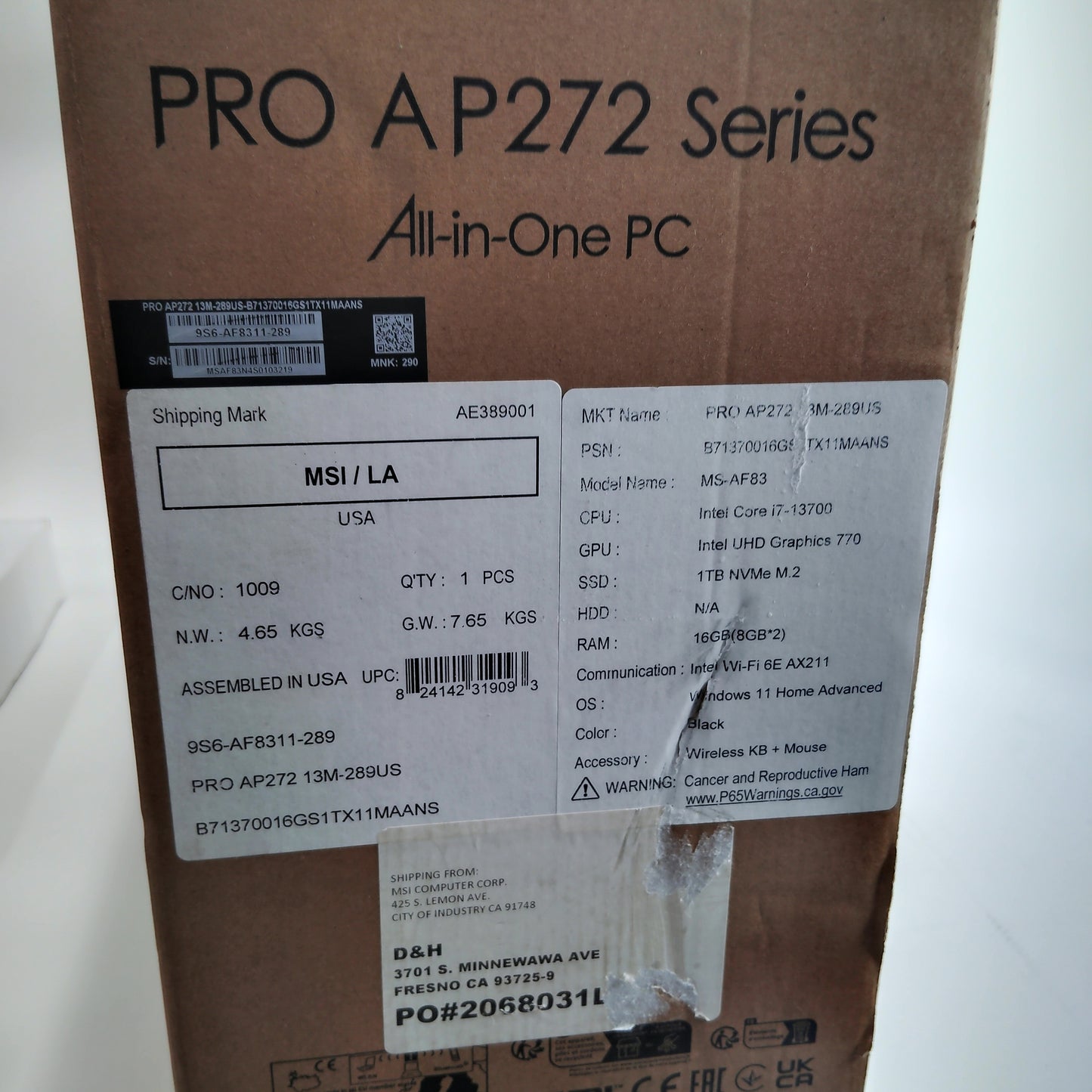 New MSI AP272 PRO MS-AF83 27" i7-13700 2.10GHz 16GB RAM Intel UHD Graphics 770